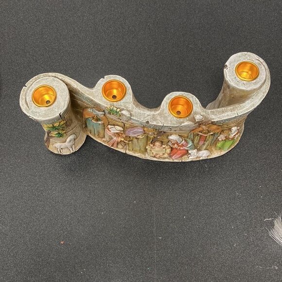 Vintage Christmas Nativity Scroll Advent Candle Holder Christian Religious Resin - Picture 6 of 8